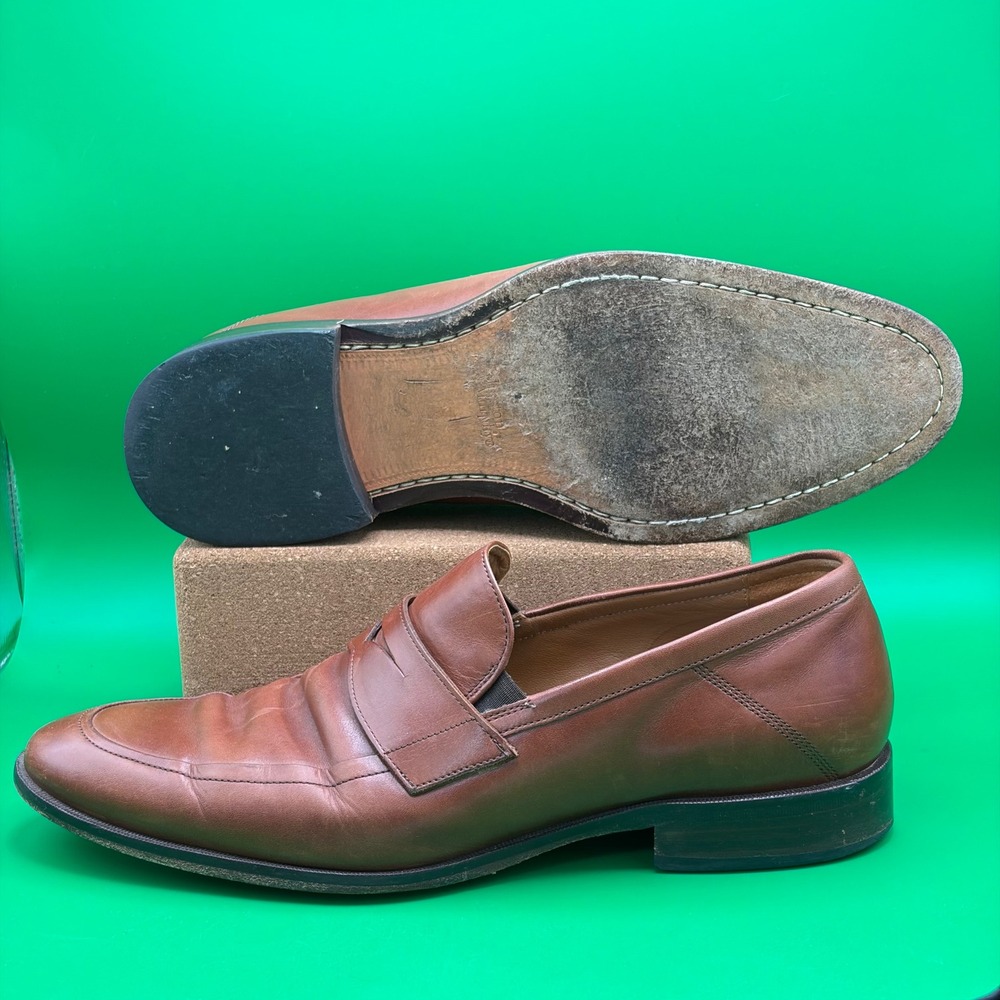 Johnston & Murphy Penny Loafers Mens 10.5M Tan Leather Slip-On Ivy Dress Shoes